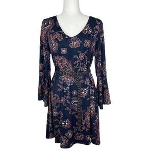 Emma & Michele Bell Sleeve Paisley Dress L